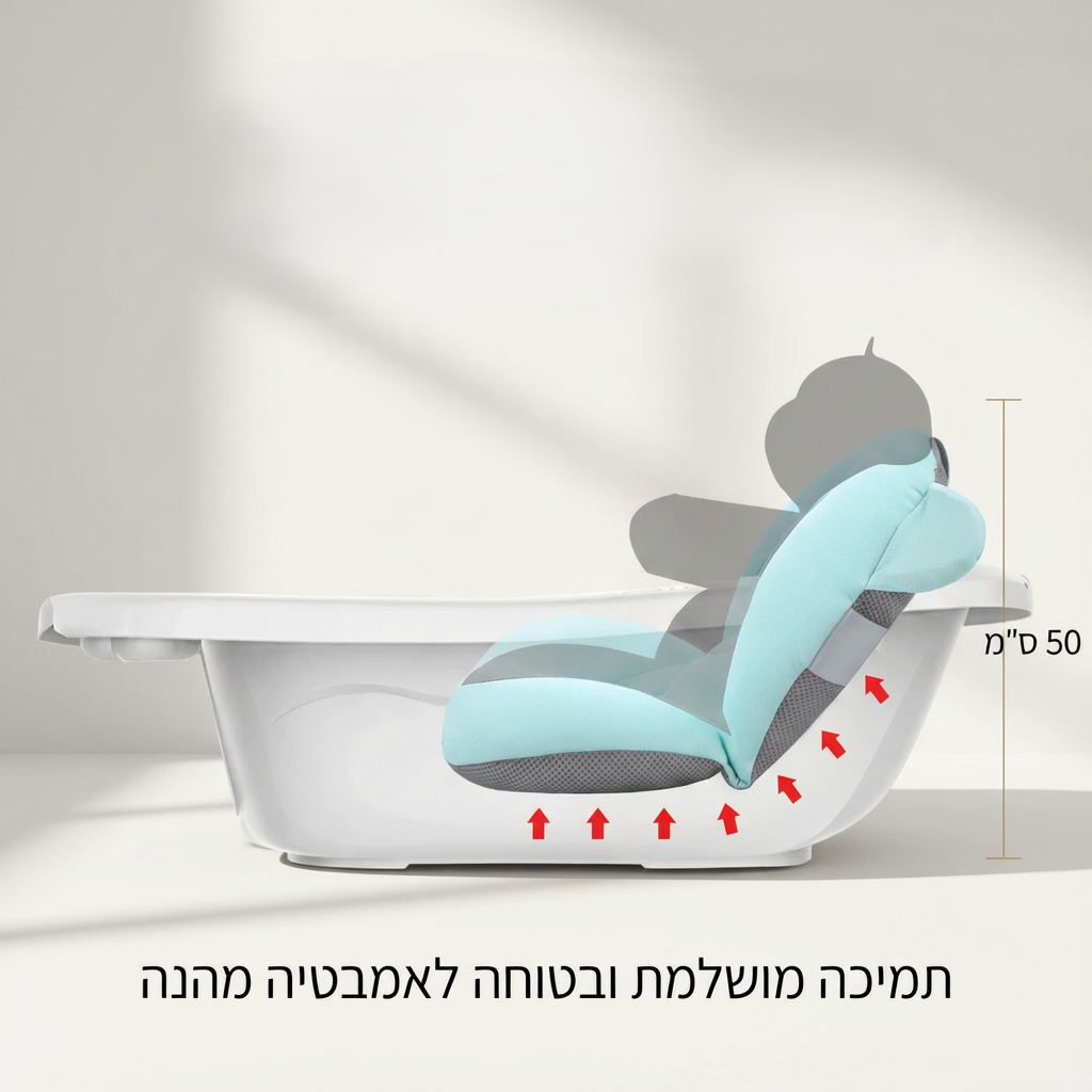 עריסת בטיחות לתמיכה ושכיבה בזמן האמבטיה