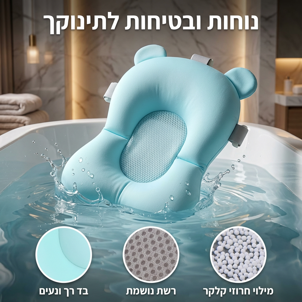 עריסת בטיחות לתמיכה ושכיבה בזמן האמבטיה